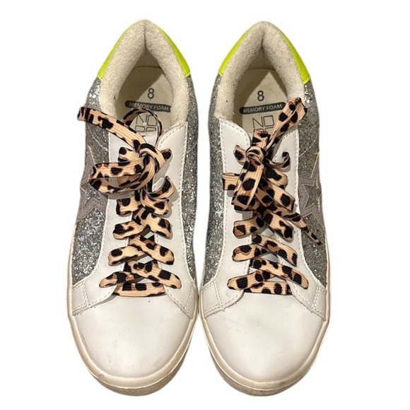 Glitter Animal Print Neon White Sneakers with Star - Picture 5 of 6